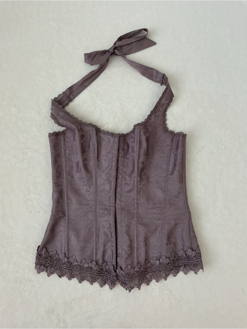 Frederick's of Hollywood Mauve Brocade Lace-Up Corset Halter Bustier Top